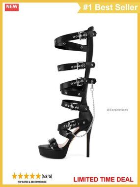 Knee High Gladiator Sandals Stiletto Heels Chain Platform Strappy